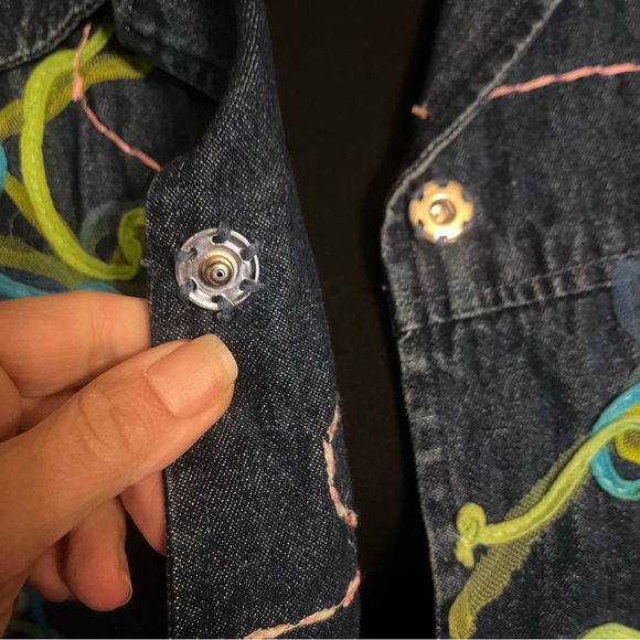 CHOICES Women PM Denim Jacket Ribbon Embellished Blue Snap Closure Long Sleeves - Picture 8 of 16